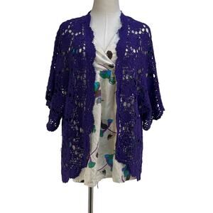 Crochet Open Front Cardigan Purple Boho